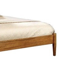 Mid Century Modern Wood Queen Bed With Round Tapered Legs, Rustic Oak