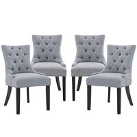 Upholstered Fabric Dining Chair Set Of 4 Modern Button-Tufted Side Chairs Accent Kitchen Chairs With Nailhead Trim Classy Parson Chair For Dining Roomliving Room Office