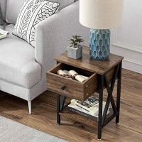 Vecelo Modern Versatile Nightstands X-Design Side End Table Night Stand Storage Shelf With Bin Drawer For Living Room Bedroom, Set Of 2 (Brown)