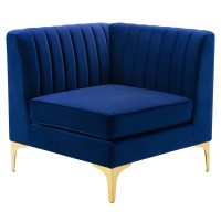 Modway Triumph Channel Tufted Performance Velvet Sectional Sofa Corner Chair, Navy, 315 X 315 X 305