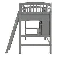 Twin Loft Bed With Desk For Kids, Wood Bunk Beds With Desk, No Box Spring Needed (Grey Loft Bed With Desk)
