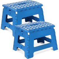 Utopia Home Folding Step Stool - (Pack Of 2) Foot Stool With 9 Inch Height - Holds Up To 300 Lbs - Lightweight Plastic Foldable Step Stool For Kids, Kitchen, Bathroom & Living Room (Blue)