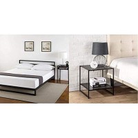 Zinus Trisha 7 Inch Platforma Bed Frame With Headboard (Queen) & Dane Modern Studio Collection 20 Inch Square Side / End Table / Night Stand / Coffee Table (Espresso)