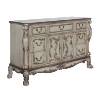 Benjara Wooden Dresser With 7 Drawers And Carved Details, White
