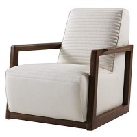 Benjara Horizontally Stitched Leather Accent Chair With Wooden Arms, White And Brown