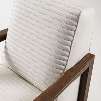 Benjara Horizontally Stitched Leather Accent Chair With Wooden Arms, White And Brown