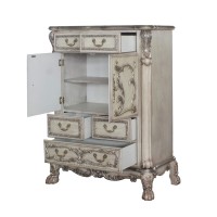 Benjara Traditional Wooden Chest With 5 Drawers And Carved Details, Silver