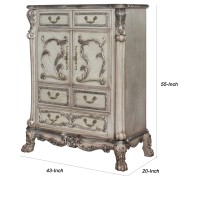 Benjara Traditional Wooden Chest With 5 Drawers And Carved Details, Silver