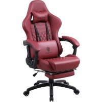 Dowinx Gaming Chair Office Desk Chair With Massage Lumbar Support, Vintage Style Armchair Pu Leather E-Sports Gamer Chairs With Retractable Footrest (Red)