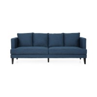 Christopher Knight Home Constance Contemporary 3 Seater Fabric Sofa, Navy Blue + Dark Brown
