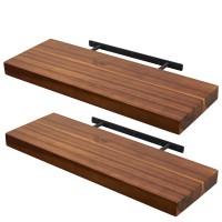 Batoda Set Of 2 24 Acacia Wood Floating Shelves Wall Mounted - Rustic Farmhouse Wooden Wall Storage Shelf For Bedroom, Kitchen, Home D?Or - Brackets And Shelving Hardware Included