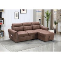 Lilola Home Reversible Sleeper Sectional Sofa Chaise With Usb Chargers And Pocket, Brown