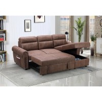 Lilola Home Reversible Sleeper Sectional Sofa Chaise With Usb Chargers And Pocket, Brown