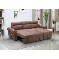 Lilola Home Reversible Sleeper Sectional Sofa Chaise With Usb Chargers And Pocket, Brown