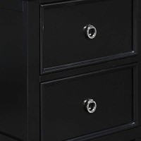Benjara 2 Drawer Wooden Nightstand With Tapered Legs And Metal Rings, Black