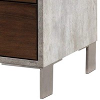 Benjara 2 Drawer Faux Concrete Nightstand With Metal Legs, Brown And Gray