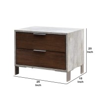 Benjara 2 Drawer Faux Concrete Nightstand With Metal Legs, Brown And Gray