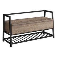 Monarch Specialties Storage Shoe Rack Shelf-Metal Frame For Entryway Or Hallway Modern Bench, 42 L, Dark Taupe