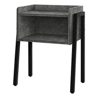 Monarch Specialties Rectangular End Accent Nightstand With Open Storage Shelf Metal Legs Side Table, 23 H, Grey Stone-Look