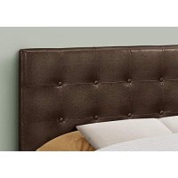Monarch Specialties Button Tufted Upholstered Modern Headboard Panel Height Adjustable, Full, Dark Brown Leather-Look