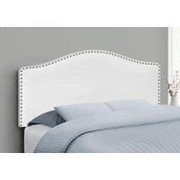 Monarch Specialties Leather-Look Upholstered Headboard - Curved Top Nailhead Trim Platform, Full, White