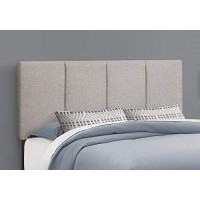 Monarch Specialties Linen-Look Upholstered Tufted Rectangular Headboard-Wooden Slats-No Box Spring Needed Platform, Queen, Grey