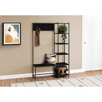 Monarch Specialties Free Standing Hanger Hanging Bench With Shelves - 4 Hooks - Metal Frame For Entryway Or Hallway Modern Hall Tree, 71 H, Black