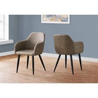 Monarch Specialties Set Of 2 Upholstered With Curved Armrest Dining Chairs, 33 H, Taupe| Black Legs