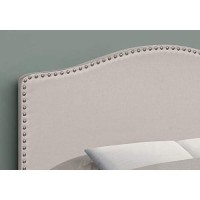 Monarch Specialties Linen-Look Upholstered Headboard - Curved Top Nailhead Trim Platform, Full, Beige