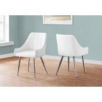 Monarch Specialties Set Of 2 Upholstered - Vertical Tufted With Armrest Dining Chairs, 33 H, White | Chrome Legs