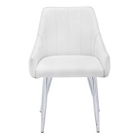 Monarch Specialties Set Of 2 Upholstered - Vertical Tufted With Armrest Dining Chairs, 33 H, White | Chrome Legs