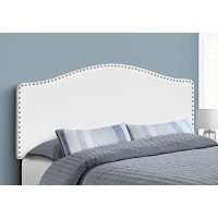 Monarch Specialties Leather-Look Upholstered Headboard - Curved Top Nailhead Trim Platform, Queen, White