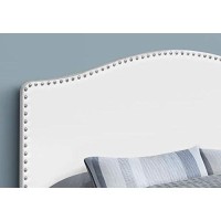 Monarch Specialties Leather-Look Upholstered Headboard - Curved Top Nailhead Trim Platform, Queen, White