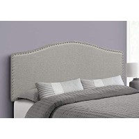 Monarch Specialties Linen-Look Upholstered Headboard - Curved Top Nailhead Trim Platform, Queen, Grey
