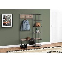 Monarch Specialties Free Standing Hanger Hanging Bench With Shelves-4 Hooks-Metal Frame For Entryway Or Hallway Modern Hall Tree, 71 H, Dark Taupe