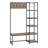 Monarch Specialties Free Standing Hanger Hanging Bench With Shelves-4 Hooks-Metal Frame For Entryway Or Hallway Modern Hall Tree, 71 H, Dark Taupe