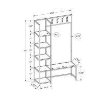 Monarch Specialties Free Standing Hanger Hanging Bench With Shelves-4 Hooks-Metal Frame For Entryway Or Hallway Modern Hall Tree, 71 H, Dark Taupe