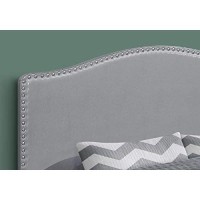 Monarch Specialties Leather-Look Upholstered Headboard - Curved Top Nailhead Trim Platform, Queen, Grey