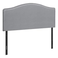Monarch Specialties Leather-Look Upholstered Headboard - Curved Top Nailhead Trim Platform, Queen, Grey
