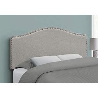 Monarch Specialties Linen-Look Upholstered Headboard - Curved Top Nailhead Trim Platform, Full, Grey