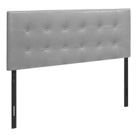 Monarch Specialties Button Tufted Upholstered Modern Headboard Panel Height Adjustable Full Grey Leather-Look