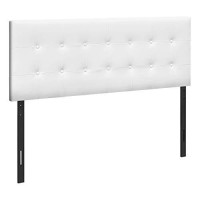 Monarch Specialties Button Tufted Upholstered Modern Headboard Panel Height Adjustable, Queen, White Leather-Look
