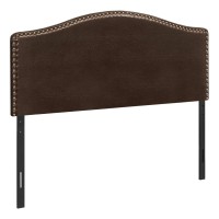 Monarch Specialties Leather-Look Upholstered Headboard-Curved Top Nailhead Trim Platform Queen Dark Brown