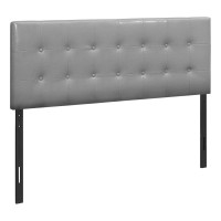 Monarch Specialties Button Tufted Upholstered Modern Headboard Panel Height Adjustable Queen Grey Leather-Look