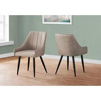 Monarch Specialties Set Of 2 Upholstered - Vertical Tufted With Armrest Dining Chairs, 33 H, Taupe| Black Legs