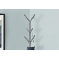Monarch Specialties Free Standing Hall Tree Hanger Hanging - 8 Hooks For Entryway Hallway Office Or Bedroom - Modern Contemporary Coat Rack, 70 H, Silver