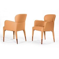 Benjara Leatherette Dining Armchair With Tapered Legs And Panel Arms, Orange