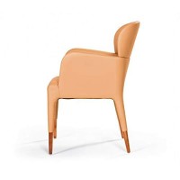 Benjara Leatherette Dining Armchair With Tapered Legs And Panel Arms, Orange