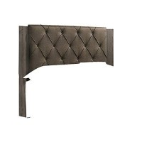 Benjara Wooden Queen Bed With Button Tufted Upholstered Headboard, Gray And Brown