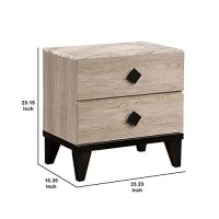 Benjara 2 Drawer Wooden Nightstand With Grains And Angled Legs, Cream